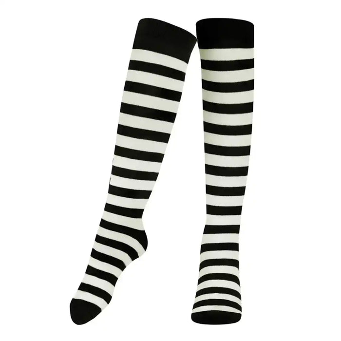 Striped Over The Knee Socks Black & White
