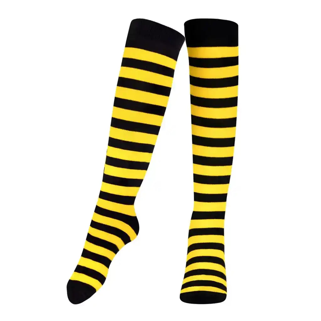 Striped Over The Knee Socks Black & Yellow