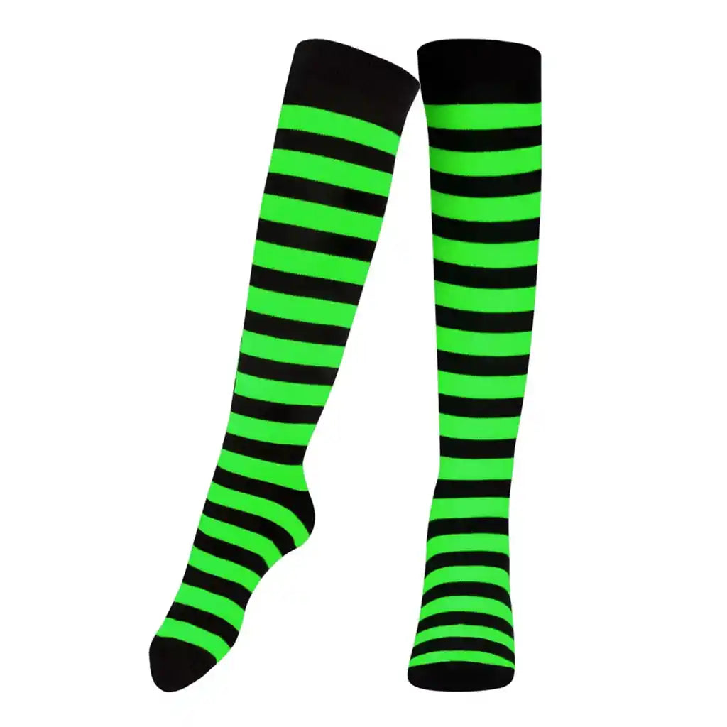 Striped Over The Knee Socks Black &amp; Green