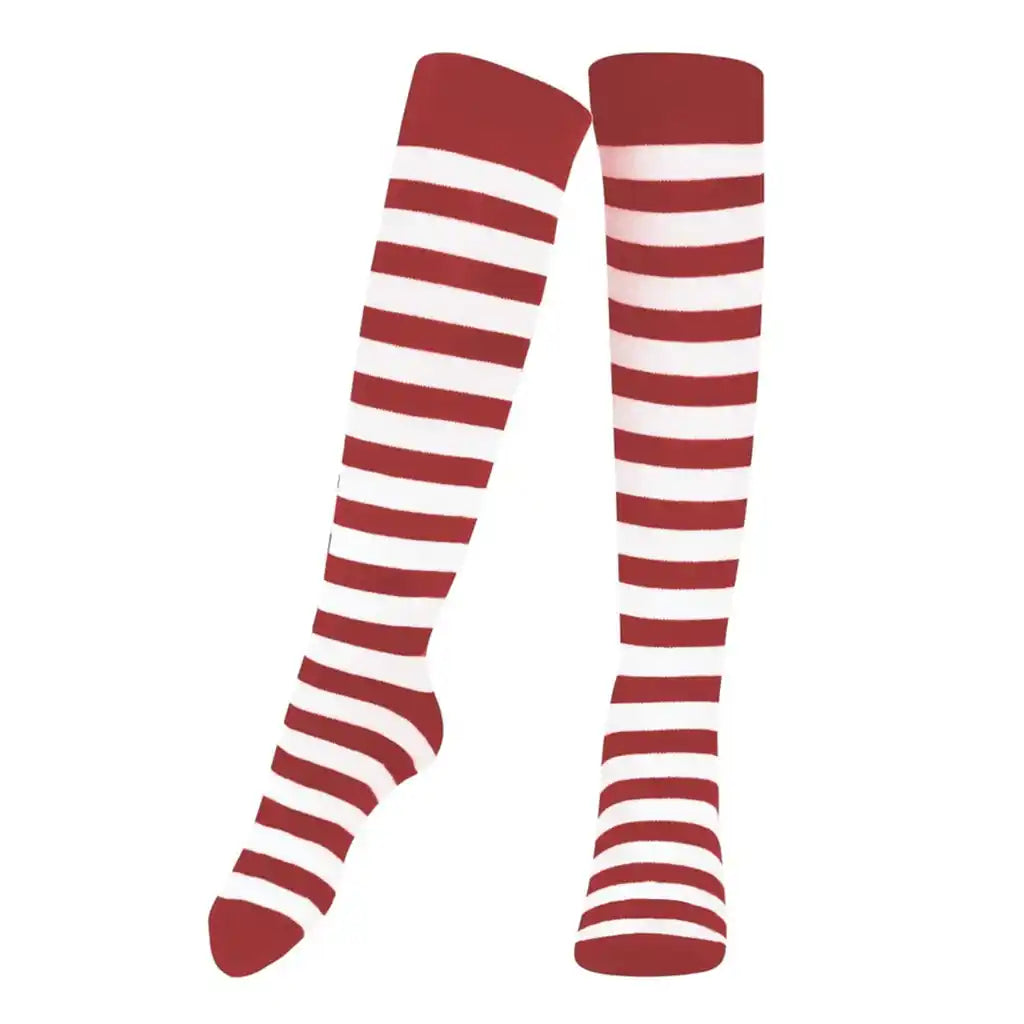 Striped Over The Knee Socks Red & White