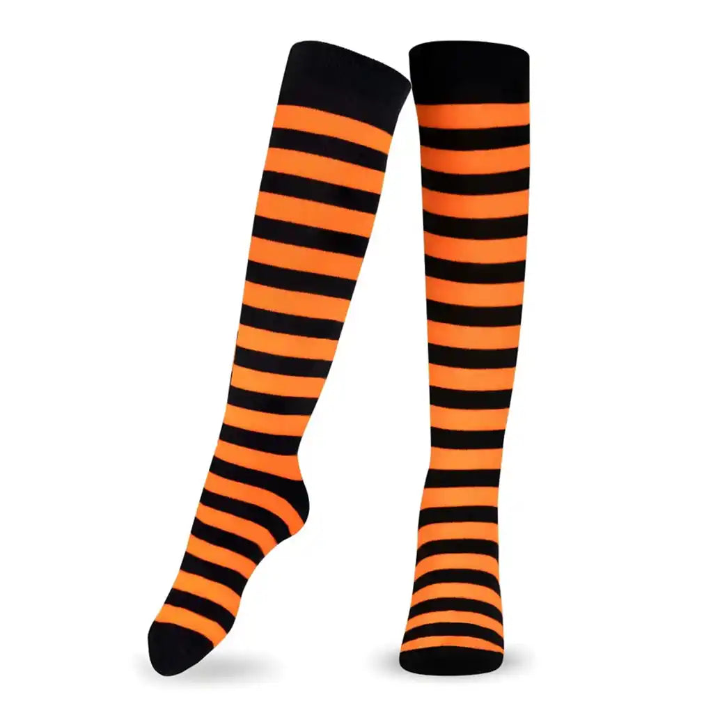 Striped Over The Knee Socks Black &amp; Orange