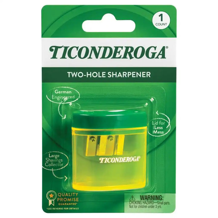 Ticonderoga Two-Hole Pencil Sharpener, Yellow and Green