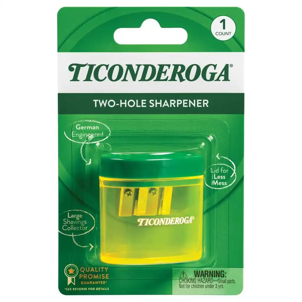 Ticonderoga Two-Hole Pencil Sharpener, Yellow and Green