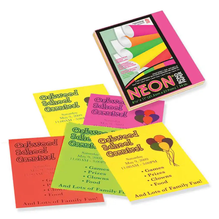 Pacon 5 Assorted Neon Colors, 8.5in x 11in, 100 Sheets