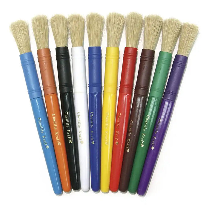 Beginner Paint Brushes, 10 Assorted Colors Brushes, 7in Long