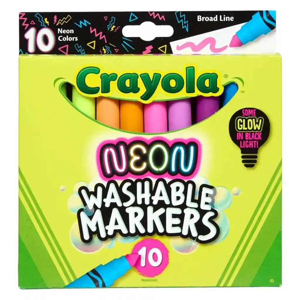 Crayola Neon Washable Markers, Broad Line, 10ct