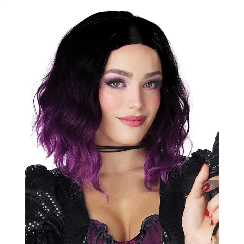 Short Wavy Bob Wig, Black/Violet
