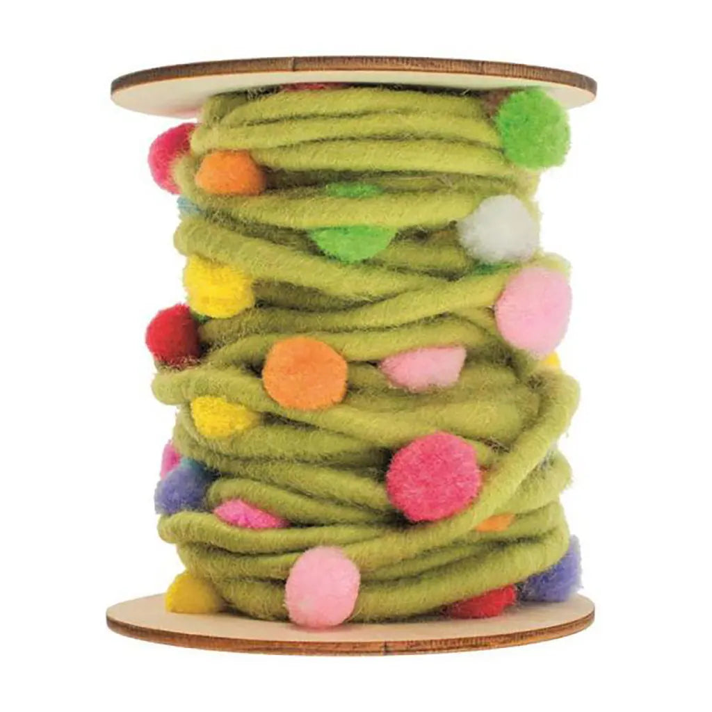 Felt Cord with Pompons Green