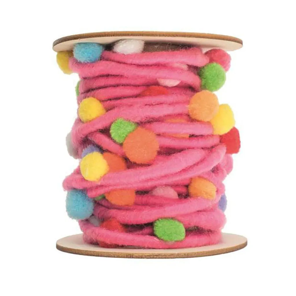Felt Cord with Pompons Pink