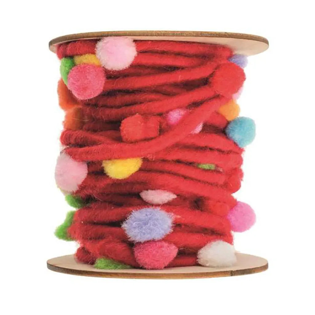Felt Cord with Pompons Red