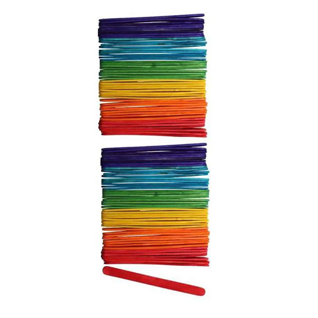 Wooden Sticks 10x114mm 100pcs Assorted Colors