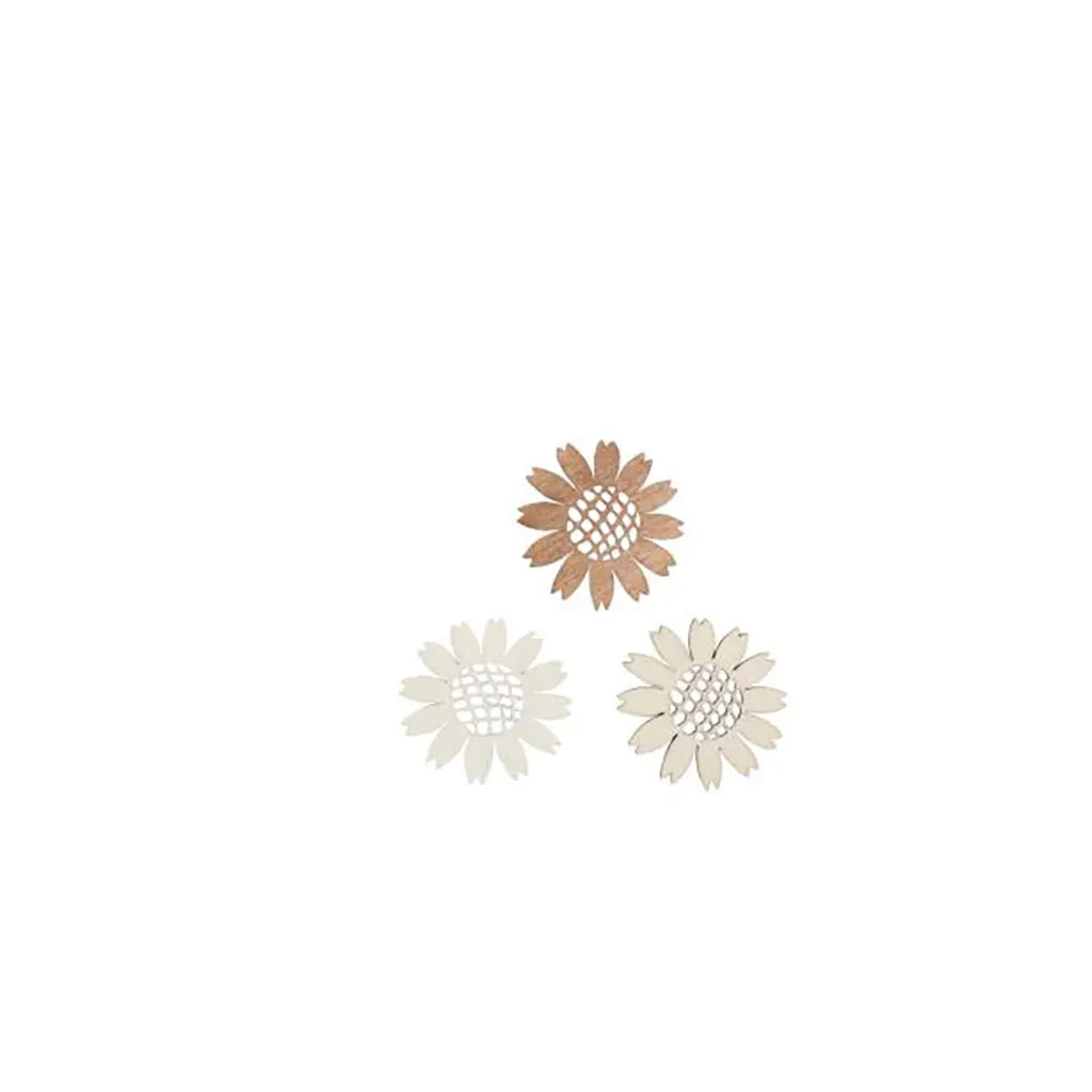 Wooden Deco Flowers 3cm 12pcs, Natural-Brown Mix