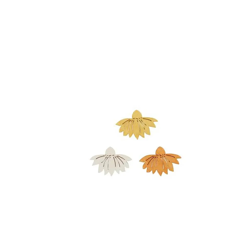 Wooden Deco Flowers 3x2cm 12pcs, Yellow-Orange Mix