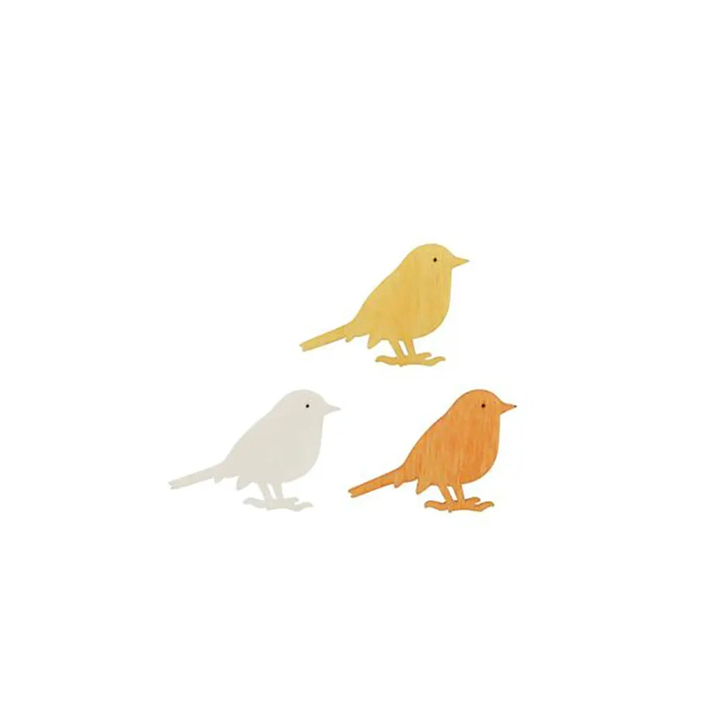 Wooden Deco Bird. 4.5cm 9pcs Yellow-Orange Mix