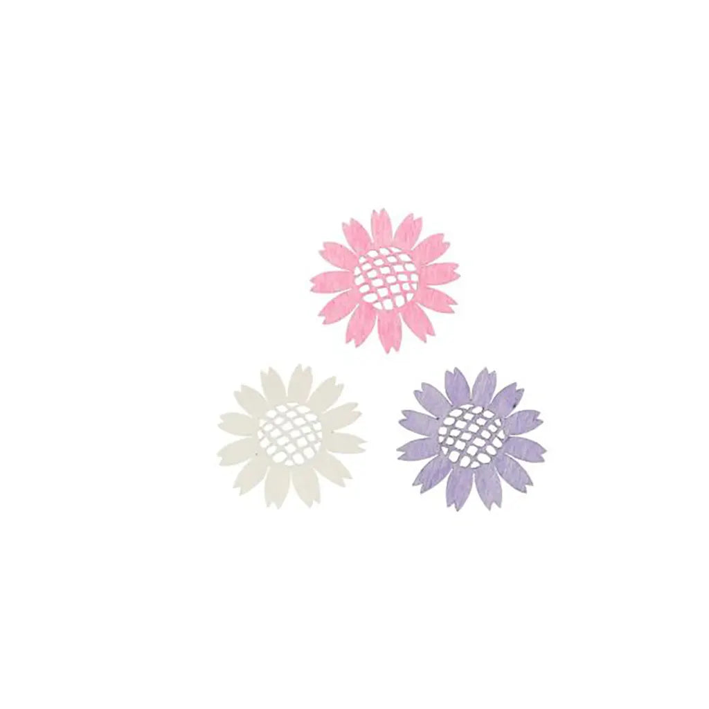 Wooden Deco Flowers 3.6cm 9pcs, Lilac-Mix