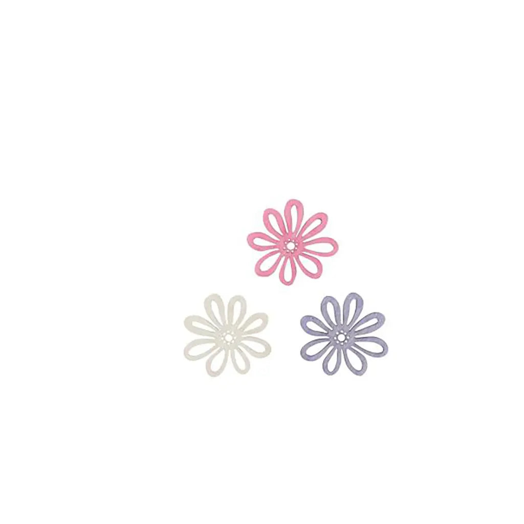 Wooden Deco Flowers 2.8cm 12pcs, Lilac-Mix