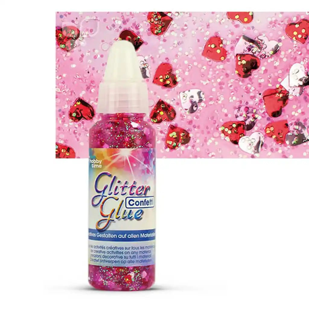 Glitter Glue 53ml Confetti hearts Red/Silver