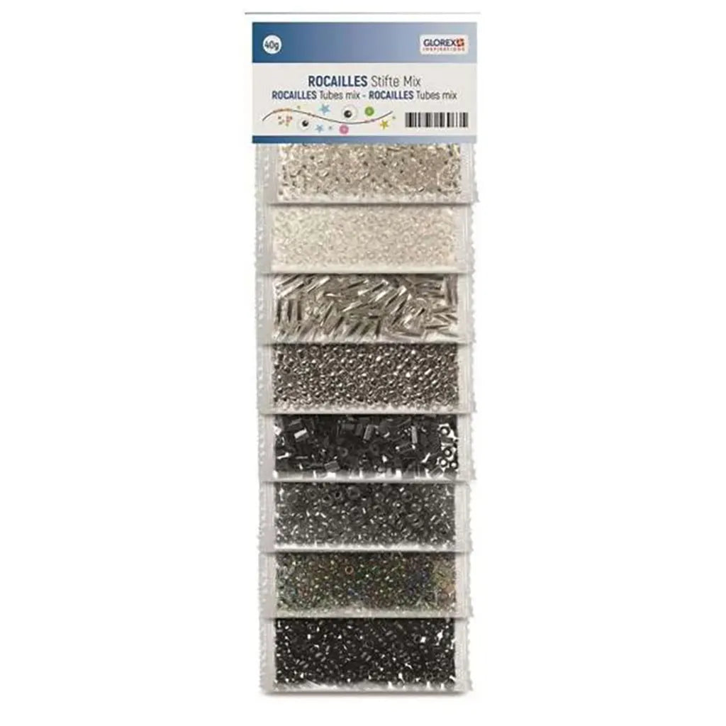 Rocailles/Tubes 8 Colors 40G, Mix White/Silver/Grey/Black
