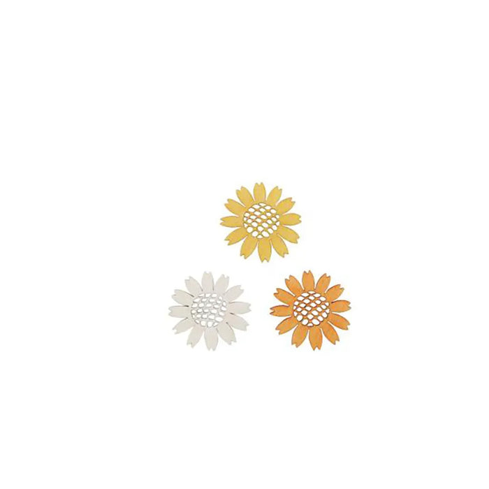 Wooden Deco Flowers 3cm 12pcs, Yellow-Orange Mix