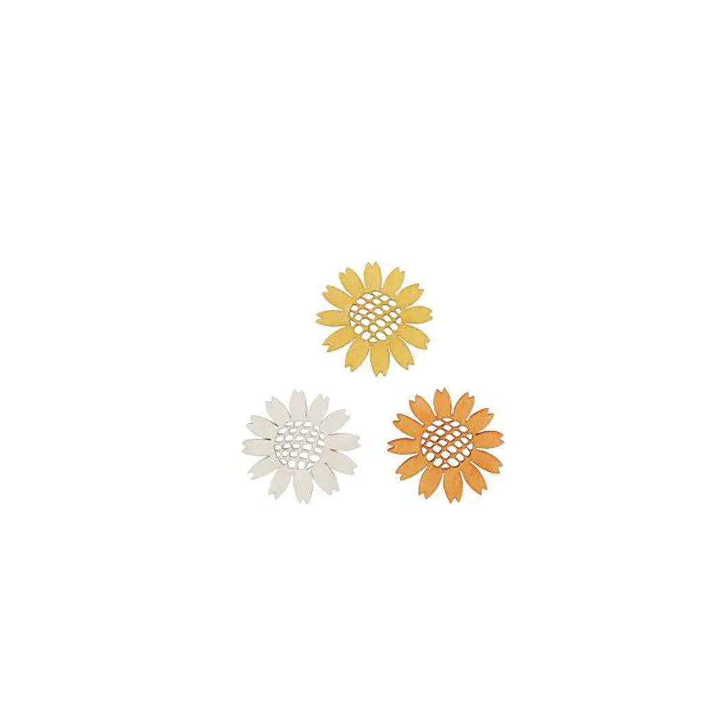 Wooden Deco Flowers 3cm 12pcs, Yellow-Orange Mix