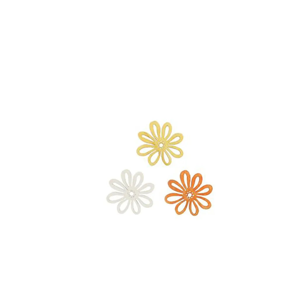 Wooden Deco Flowers 3cm 12pcs, Yellow-Orange Mix
