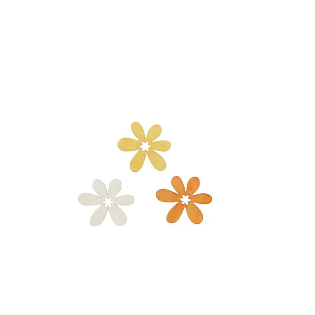 Wooden Deco Flowers 3cm 12pcs, Yellow-Orange Mix