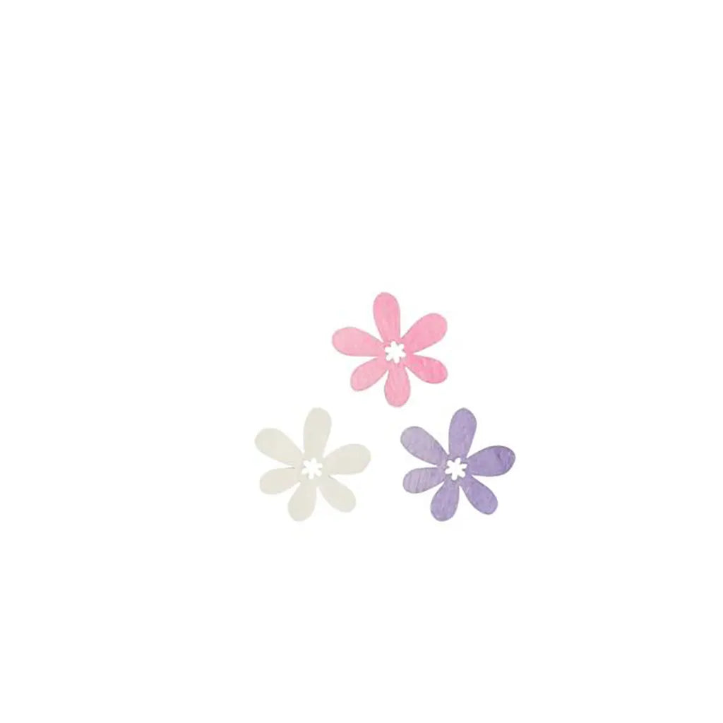 Wooden Deco Flowers 3cm 12pcs, Lilac-Mix