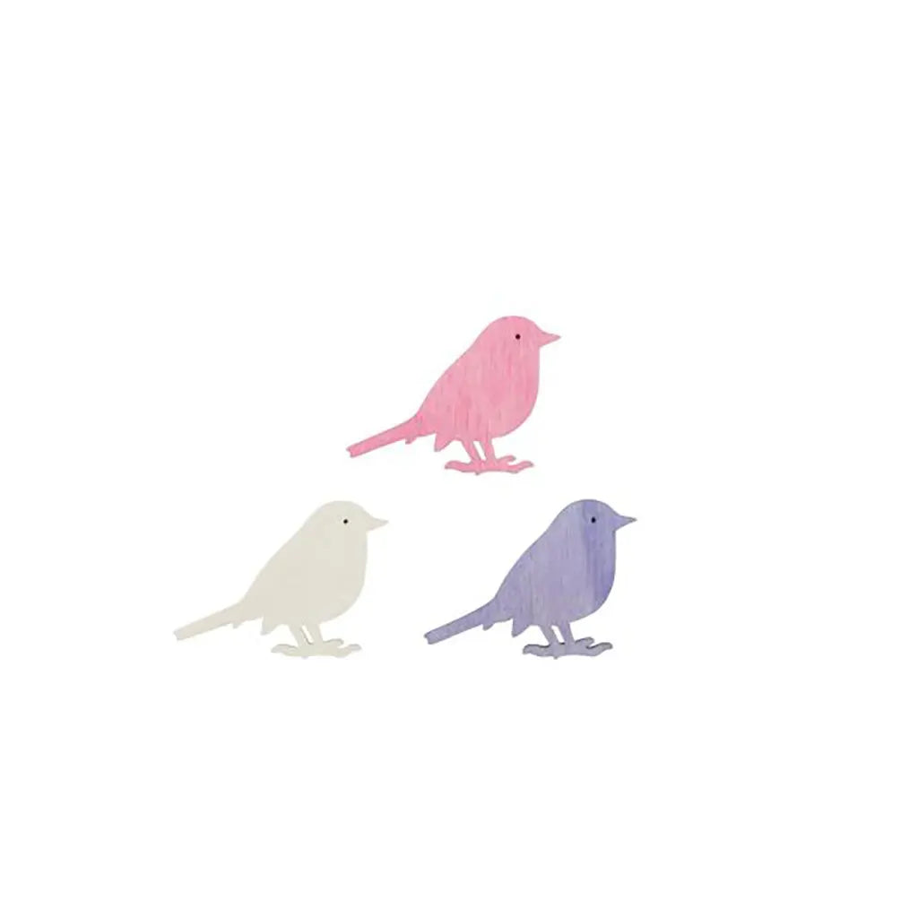 Wooden Deco Bird 4.5cm, 9pcs Lilac-Mix