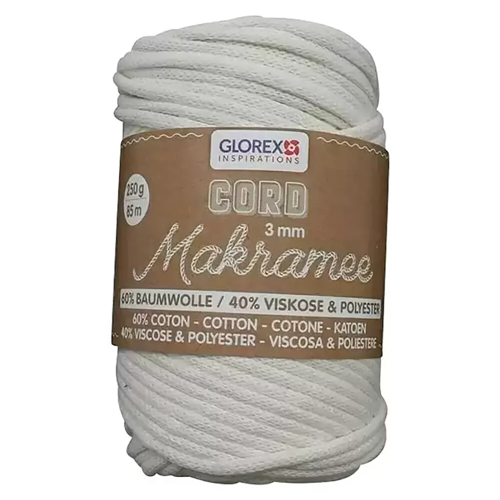 Makramee Cord 3mm 250G, Woven Cream