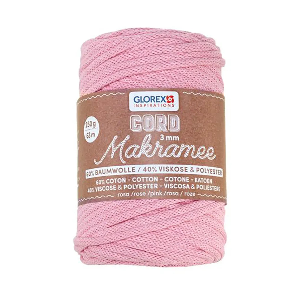 Makramee Cord 3mm 250G, Woven Pink