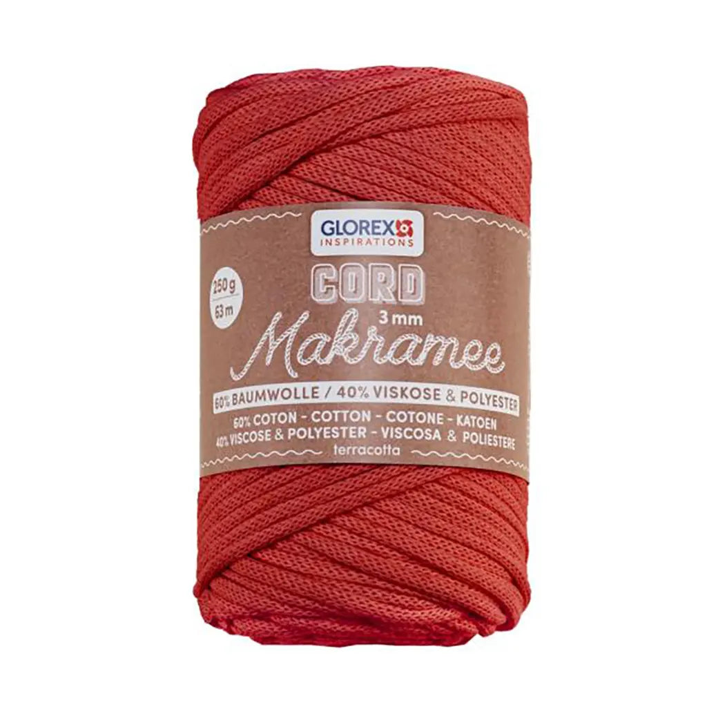 Makramee Cord 3mm 250G, Woven Terracotta