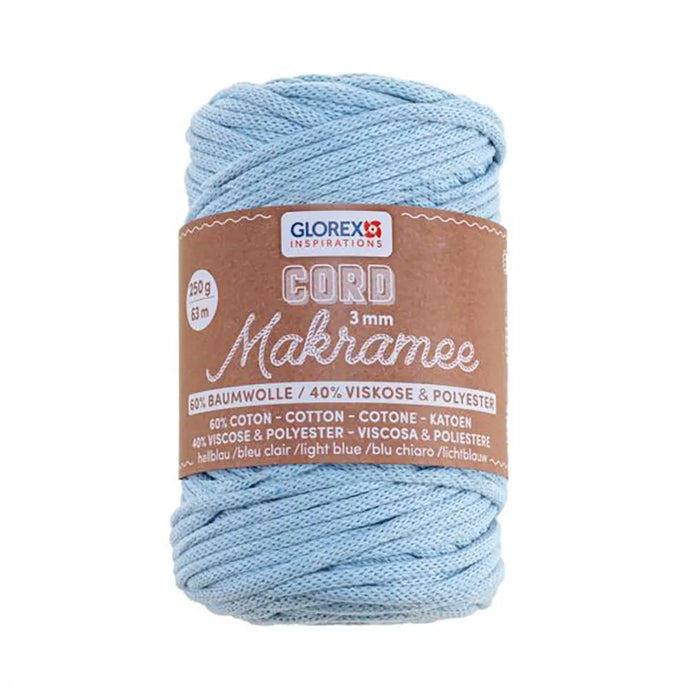 Makramee Cord 3mm 250G, Woven Light Blue