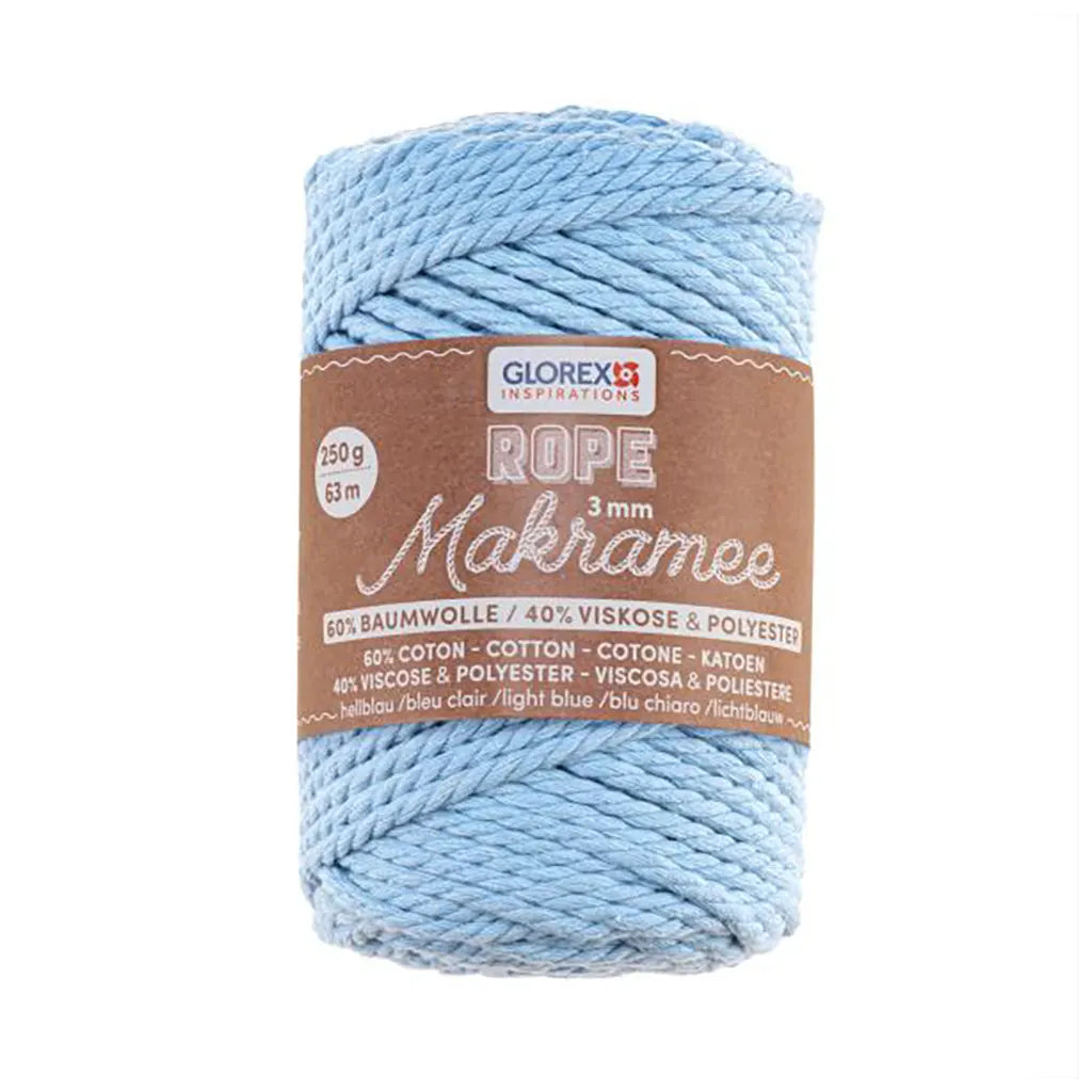 Makramee Rope 3mm 250G Twisted Light Blue