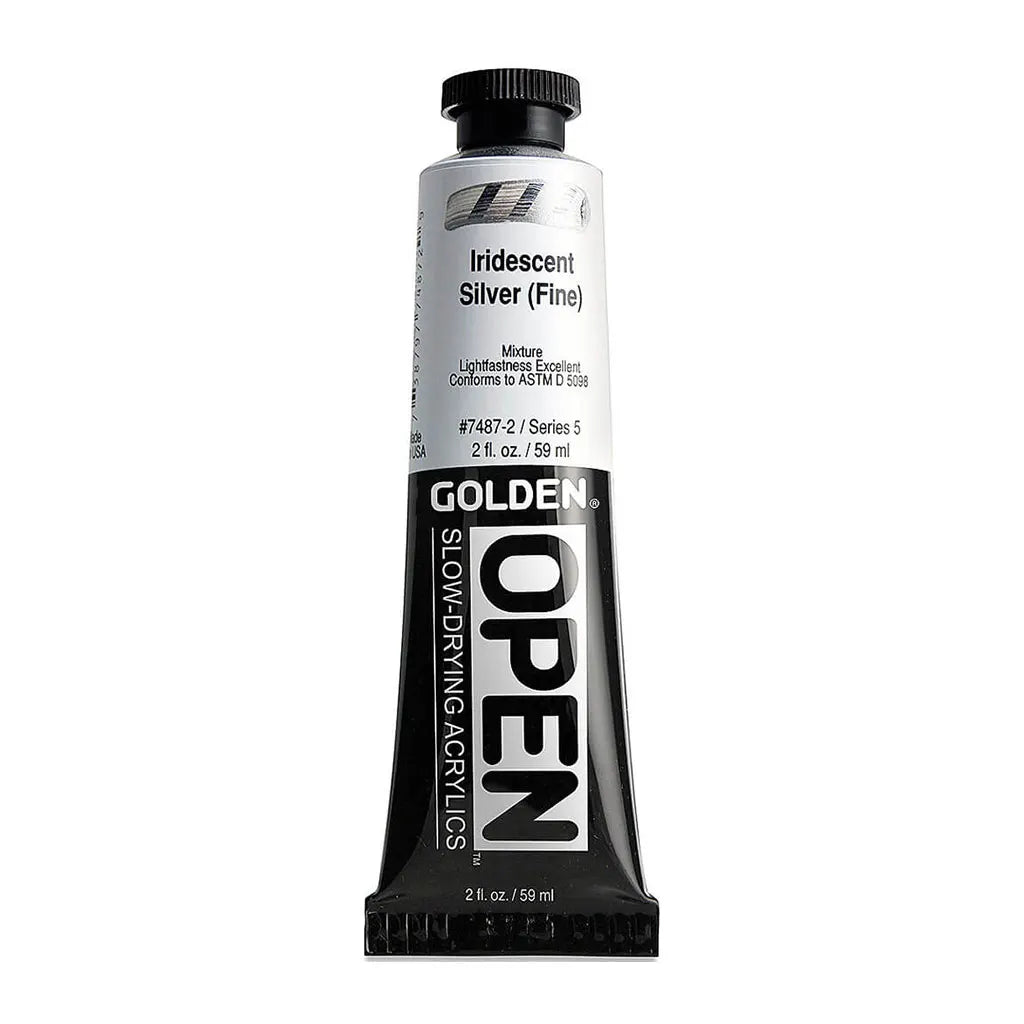 Golden OPEN Slow-Drying Acrylic Paint 2oz Iridescent Silver (Fine) S5