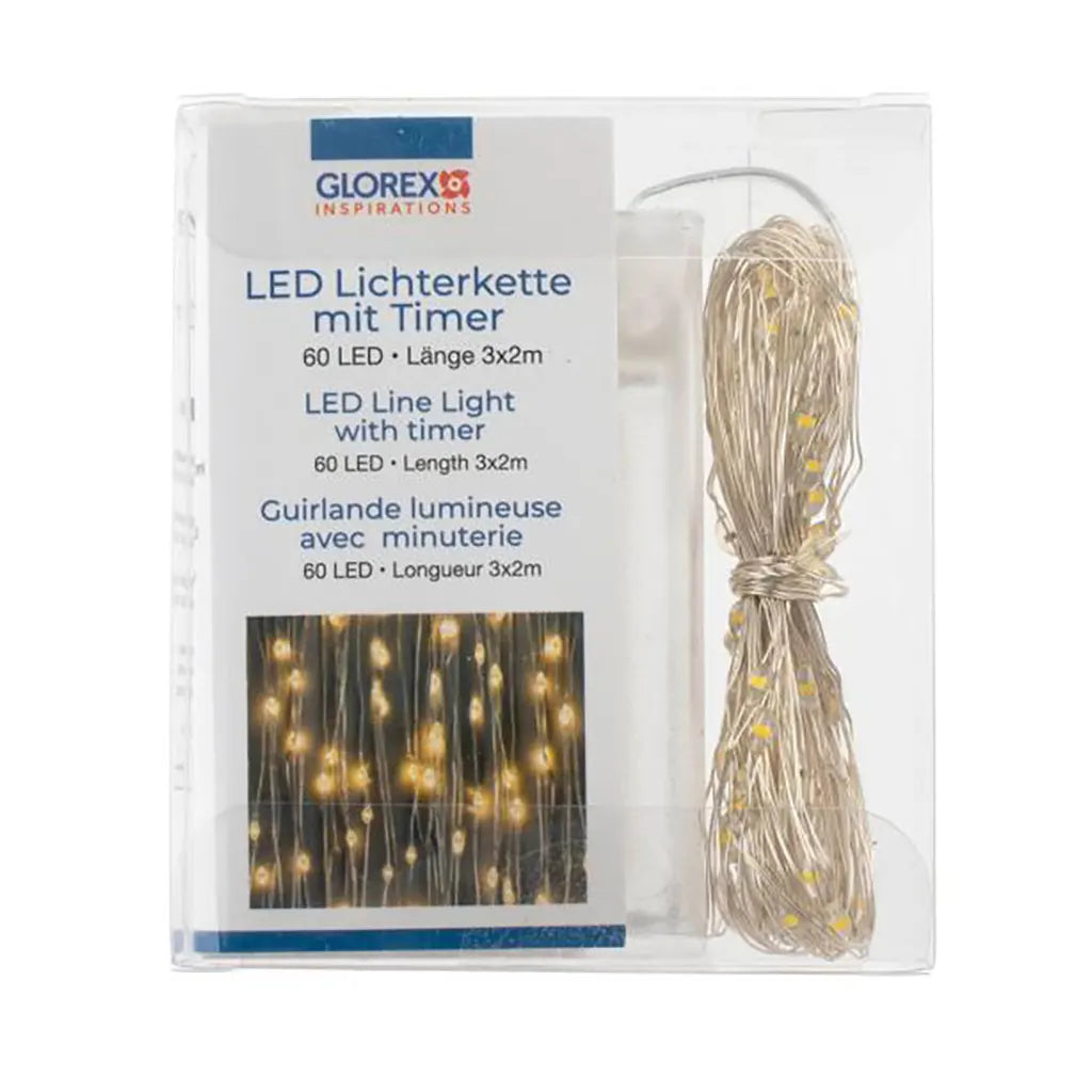 Light Garland 60 Lights 3x2m Warm White 3xAA with Timer