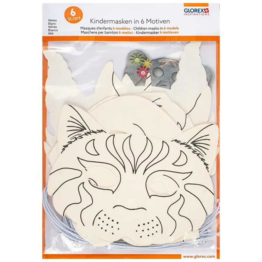 Children masks in 6 models 6pcs, White, Assorted