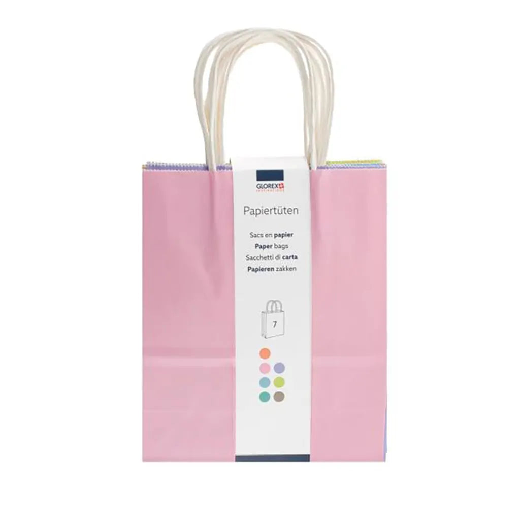 Paper Bag, Cord Handle 18x21x8cm 7pcs, Pastel