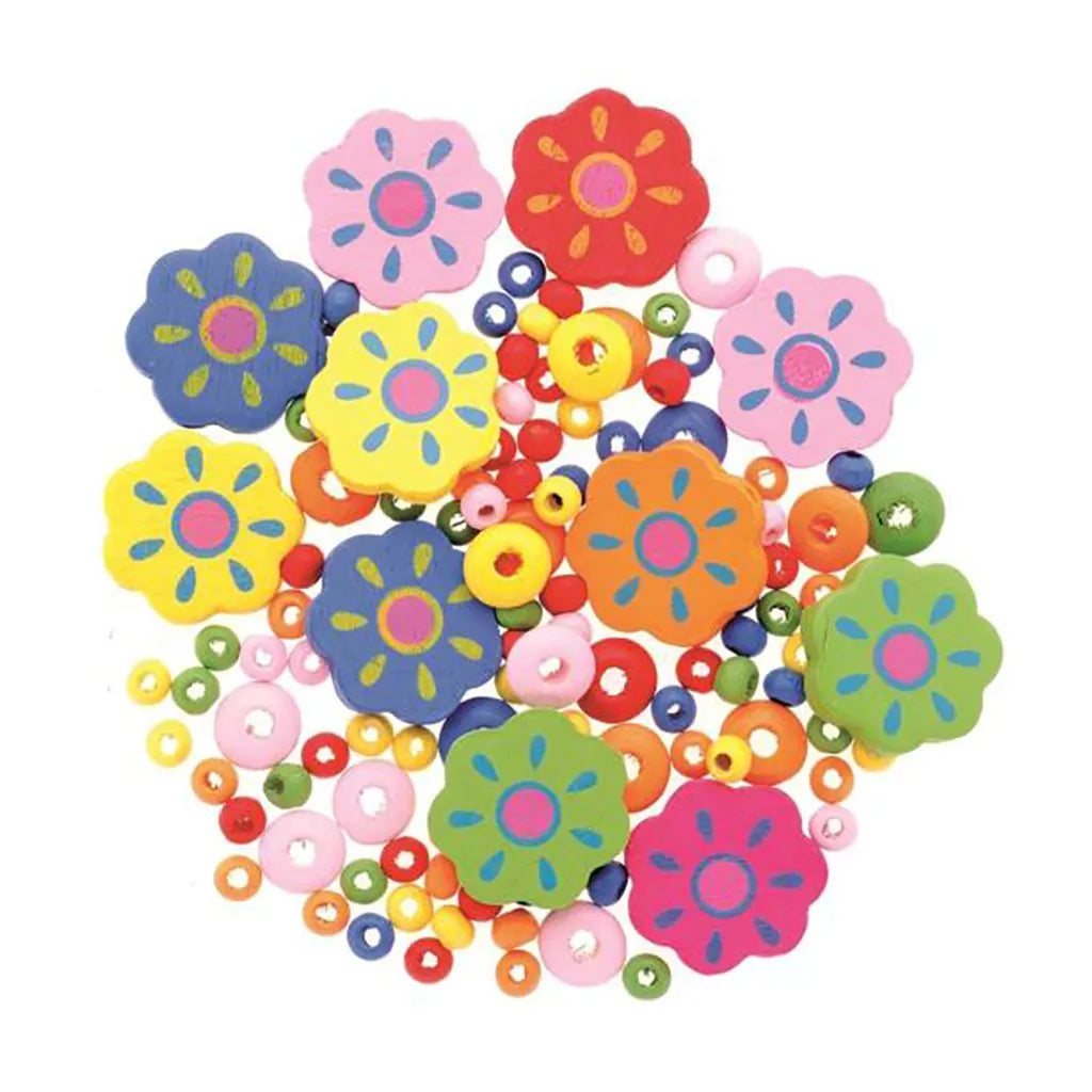 Wooden Pearl Mix Flowers 25mm