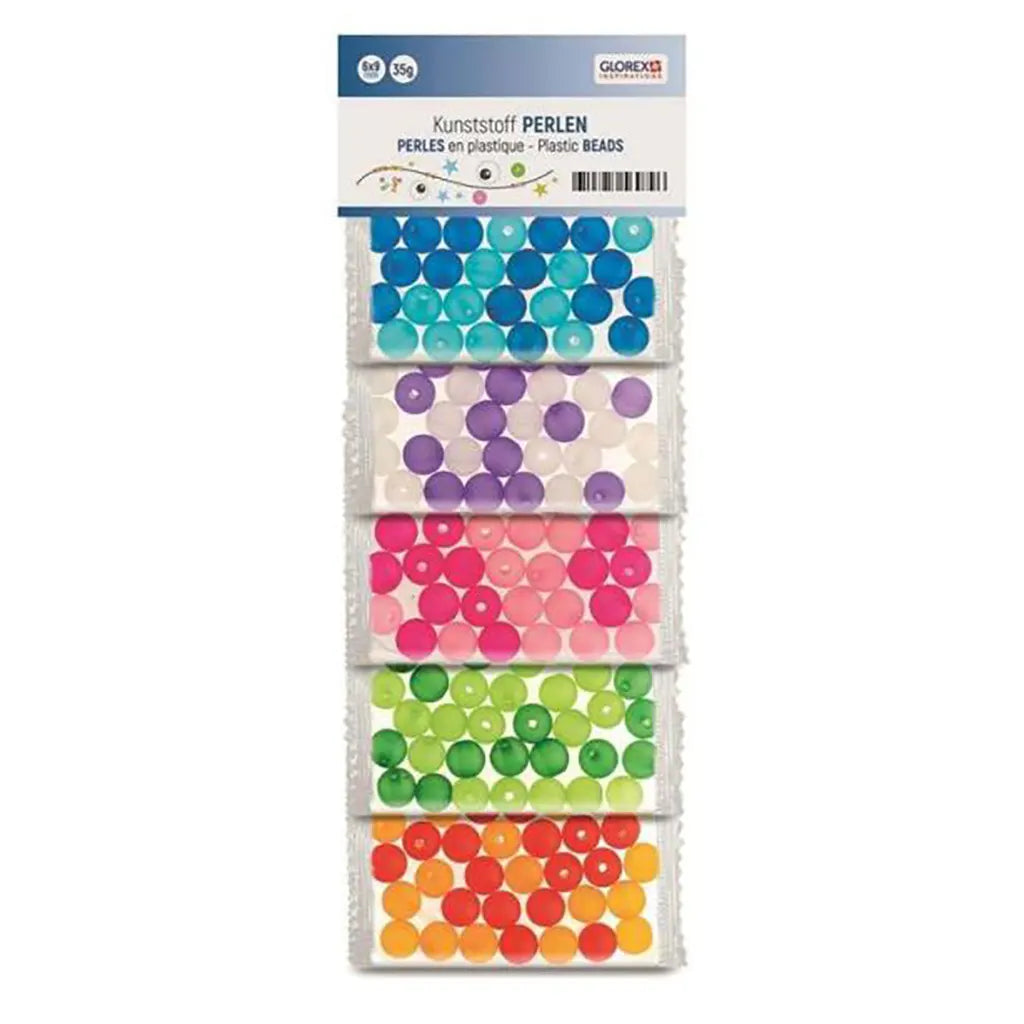 Plastic Beads Multicolor 8mm. 5 Types, 50g