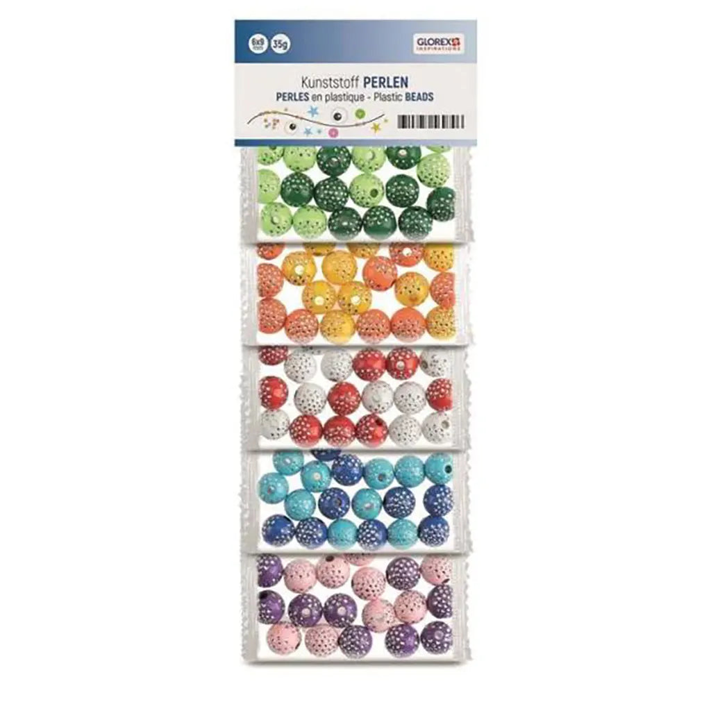 Plastic Beads Multicolor with Dots. 10mm. 5 Types, 50g
