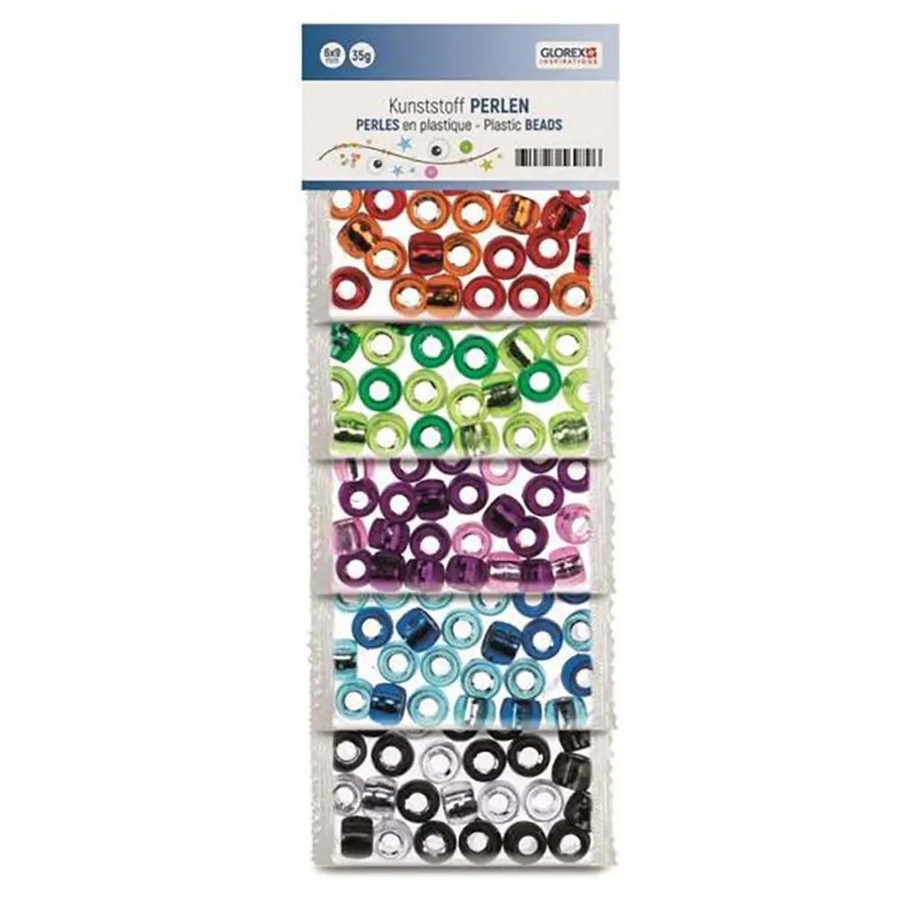 Plastic Beads Silver lustre 6x9mm. 5 Types, 35g