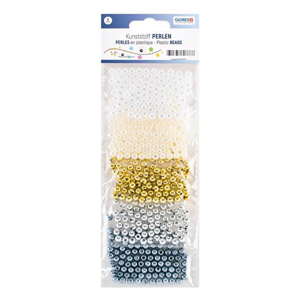 Wax Beads Set 6mm 500pcs, white/Silver/Gold tones