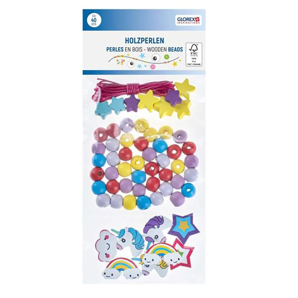 Wooden Beads unicorn Assorted with Cord, 40pcs
