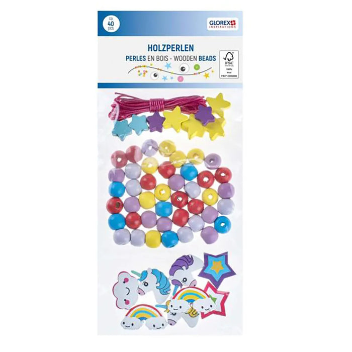 Wooden Beads unicorn Assorted with Cord, 40pcs