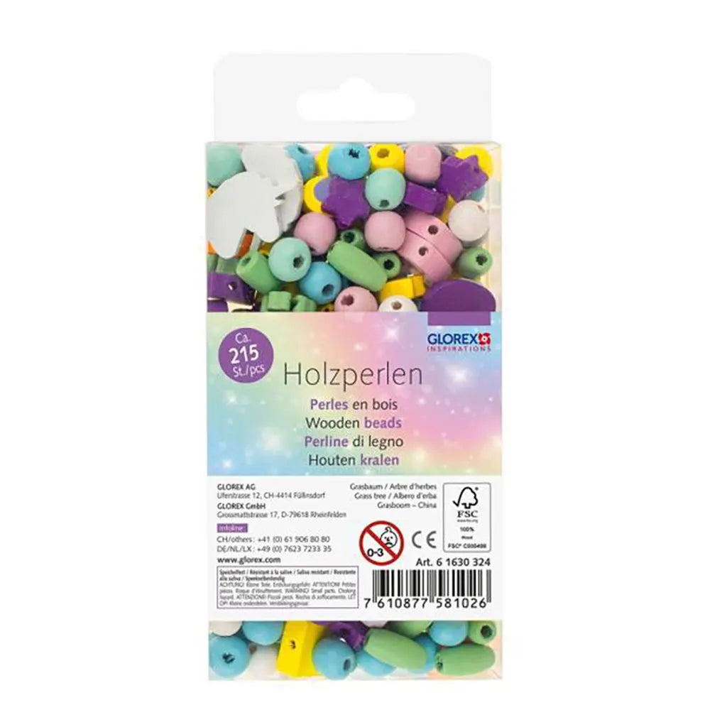 Wooden Beads Unicorn Assorted with Cord, 215pcs