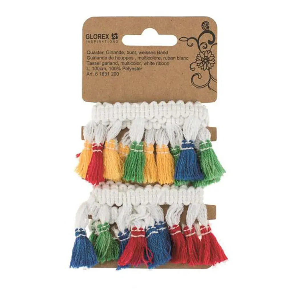 Tassel garland. multicolor 1m white ribbon