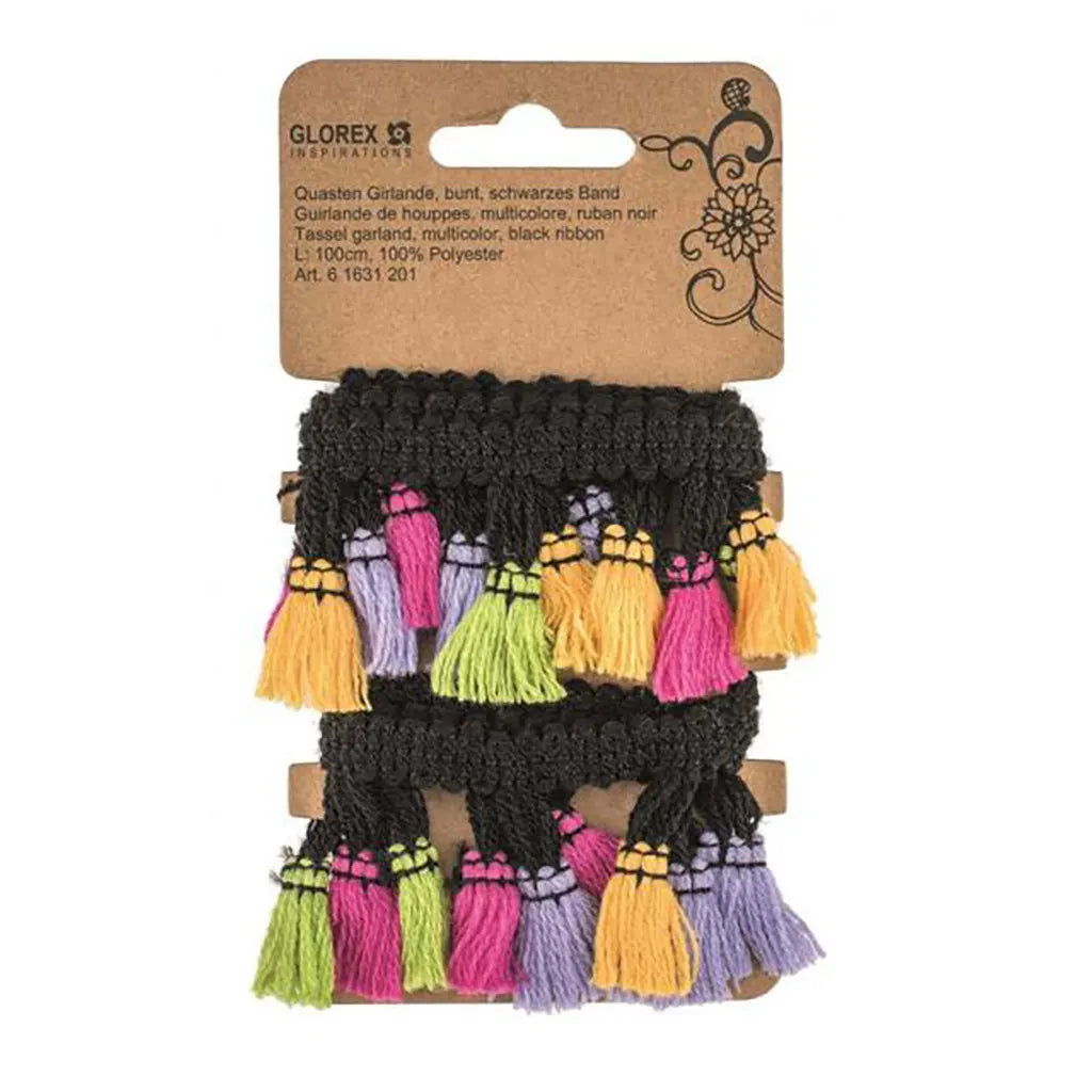 Tassel garland. multicolor 1m Black ribbon