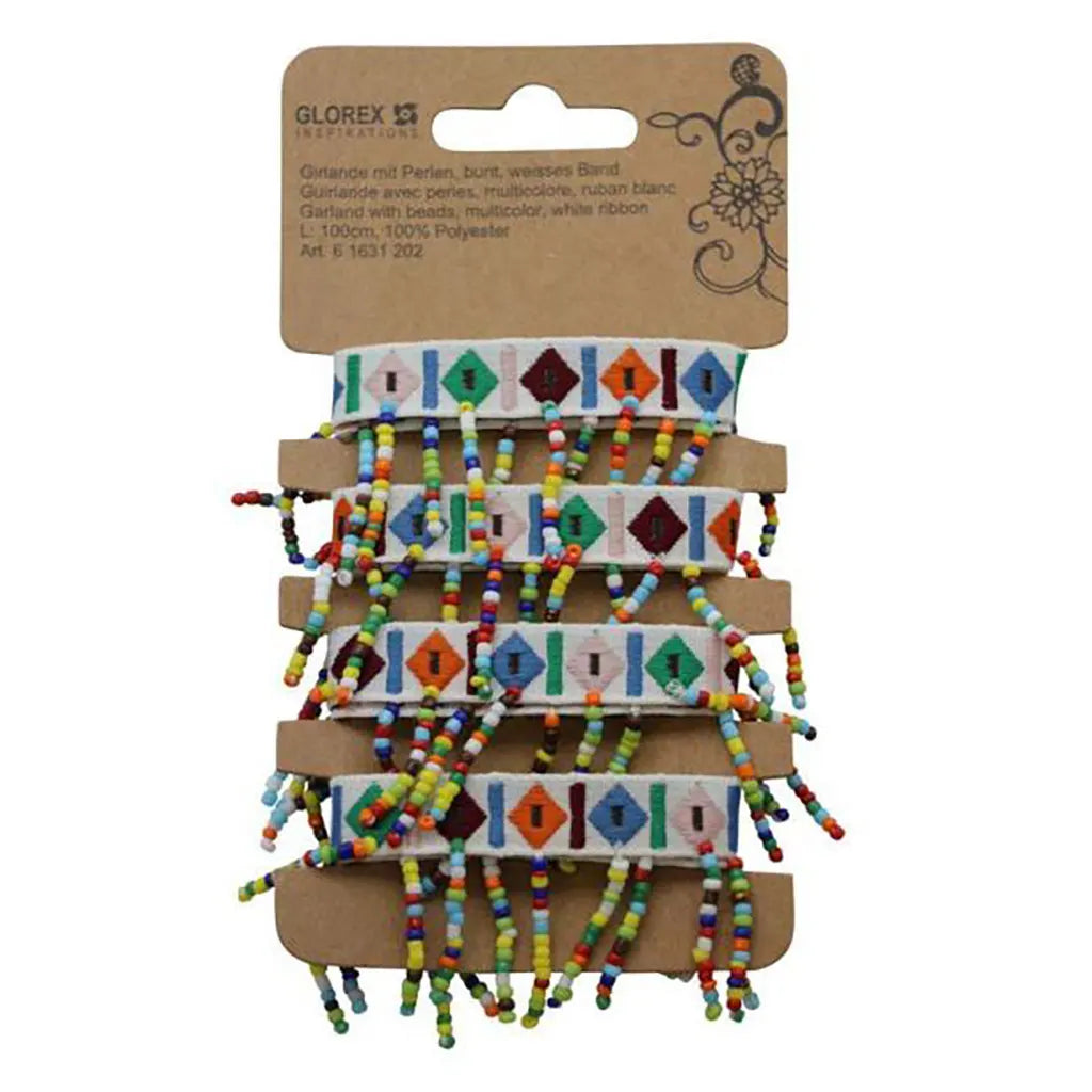 Garland with Beads Multicolor 1m, White Ribbon