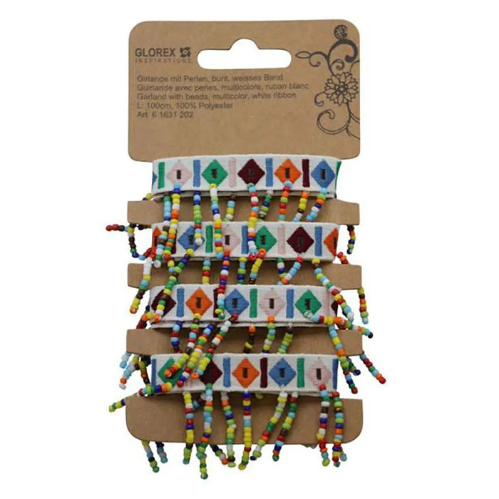 Garland with Beads Multicolor 1m, White Ribbon