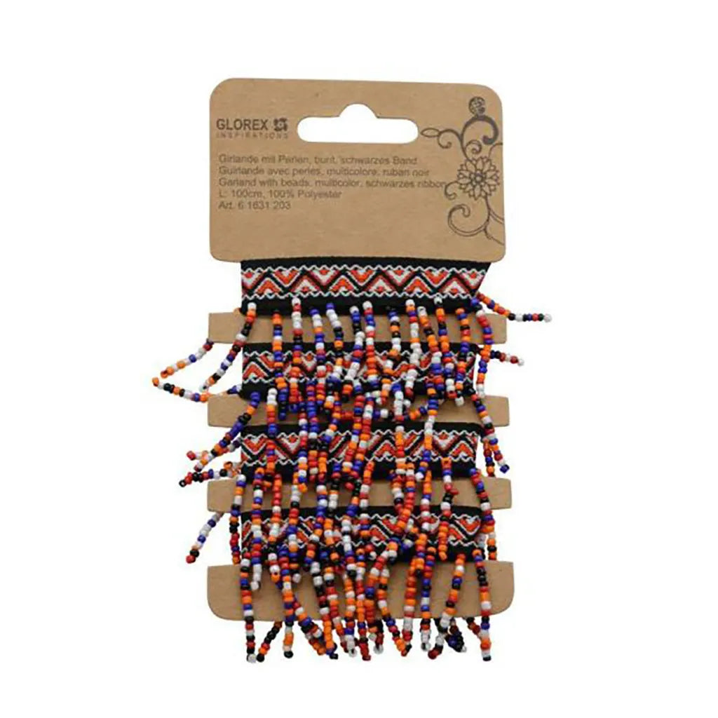 Garland with Beads Multicolor 1m, Black Ribbon